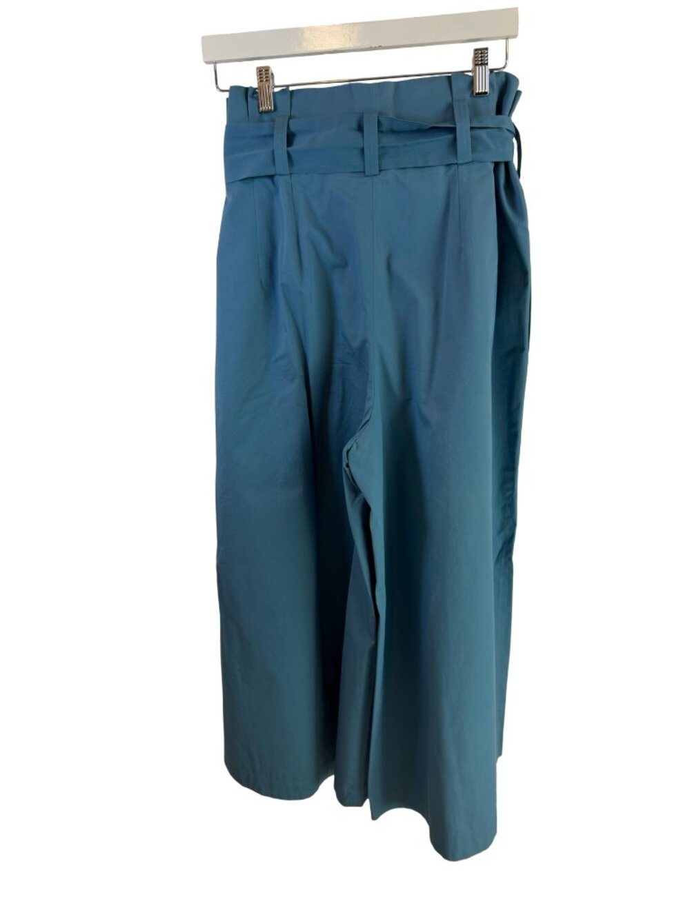 Zara Teal High Waist Pleated Wide Leg Paper Bag Waist Pockets Ankle Palazzo XL - Picture 6 of 12